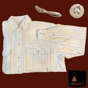 Lizsport Womens Shirt Small Button Down Long Sleeves Striped Retro Sporty Career